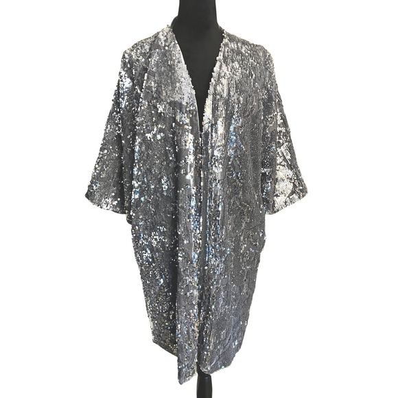 Fabulous Furs Jackets & Blazers - Donna Salyers Vintage Mid Length Silver Velvet Sequin Duster‎ Jacket Size L-XL